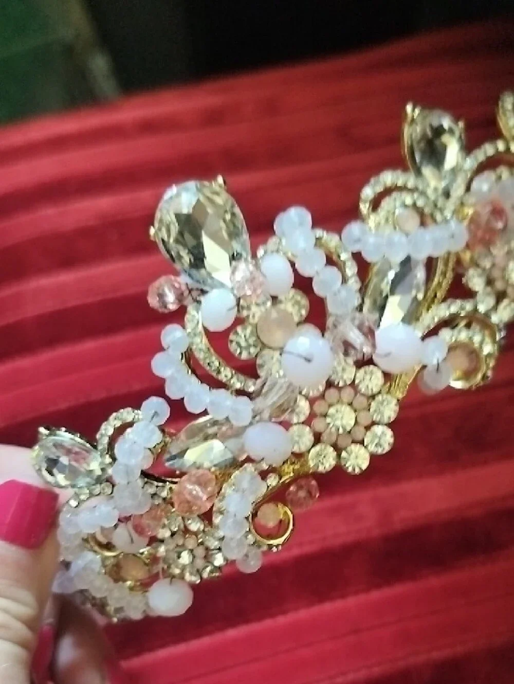Gold and White Crystal Decorative Tiara - Women Accessories Princessa Crown
